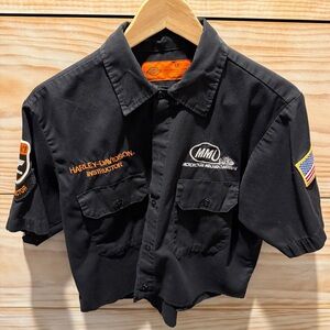 Harley-Davidson Black Technician Jacket with Orange Patch Cropped. Size Medium.